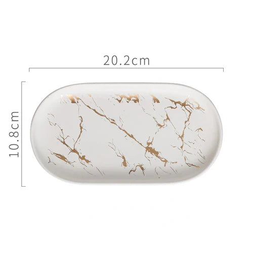BowLift | Nordic Ins Ceramic Marble Oval Tray Jewelry Storage Tray Accessories Soap Holder Golden Wave Bathroom Cup Bath Decoration