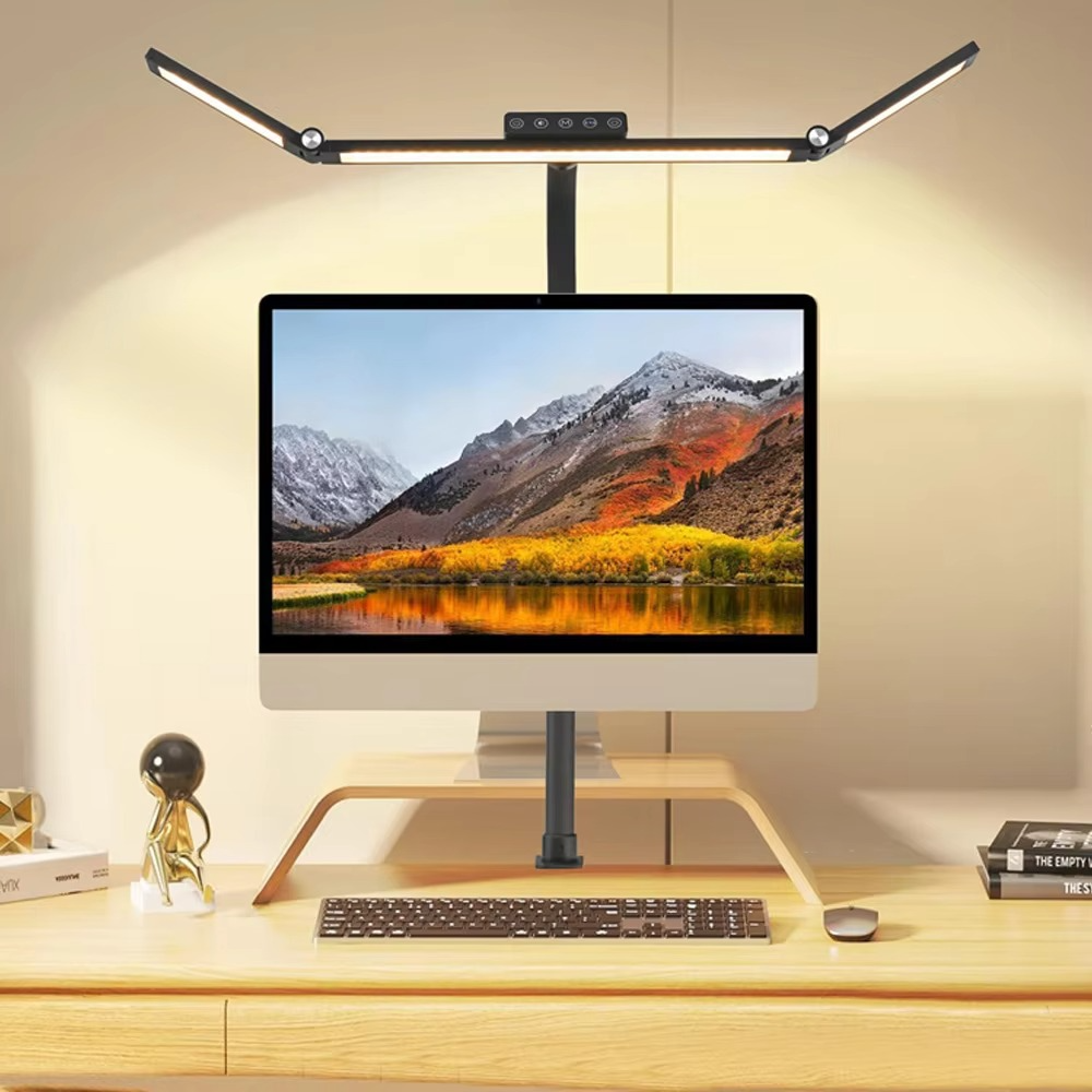 BowLift | 24W Triple Head LED Desk Lamp with Clamp and Auto Dimming for Office and Home