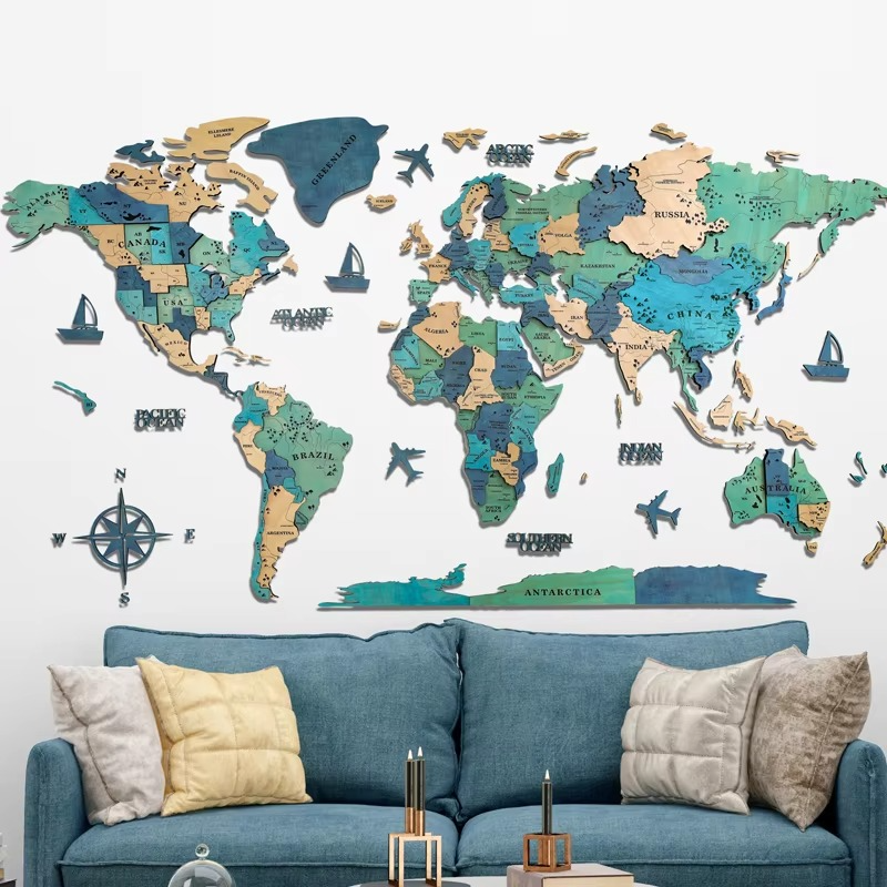 BowLift | 3D Solid Wood World Map Wall Art - Nordic-Style Home Decor