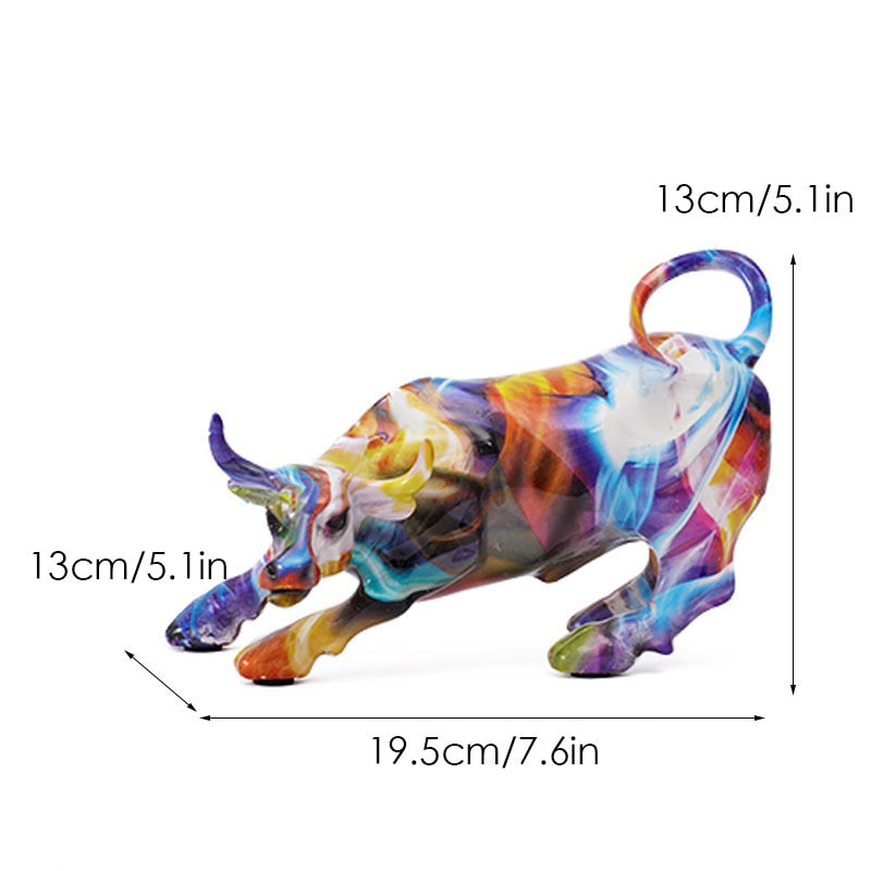 BowLift | Graffiti-Painting Resin Bull Figures Home Living Room Bedroom Office Desktop Feng Shui Ornaments Collection Statues