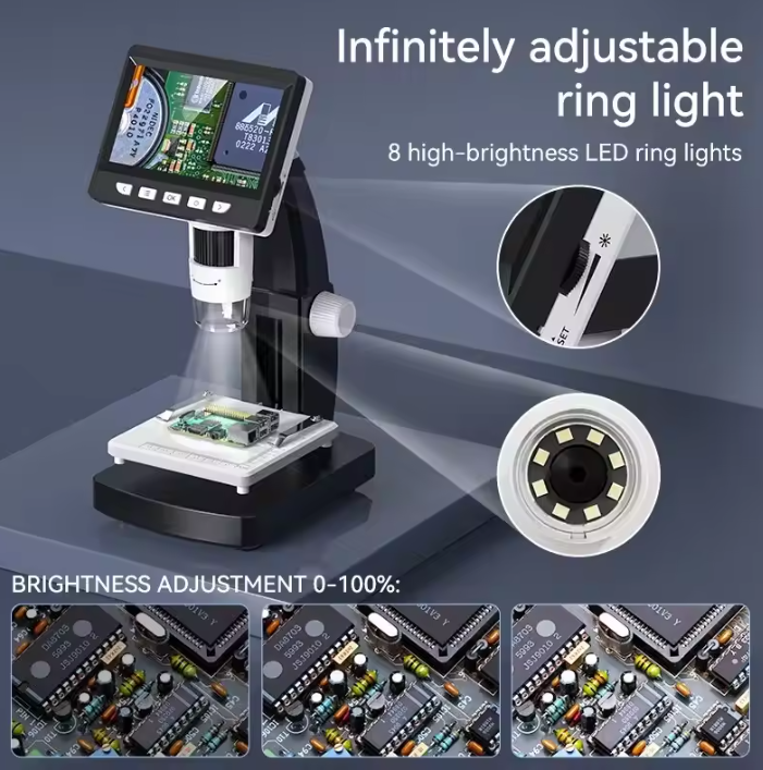BowLift | 1000X 4.3" LCD Digital Microscope – 1080P Coin Microscope with 8 LED Lights for Soldering, Repairs, and Inspection