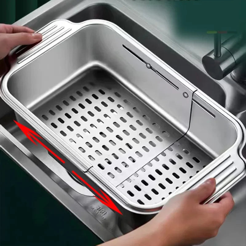 BowLift | Retractable Over Sink Stainless Steel Vegetable Drain Basket