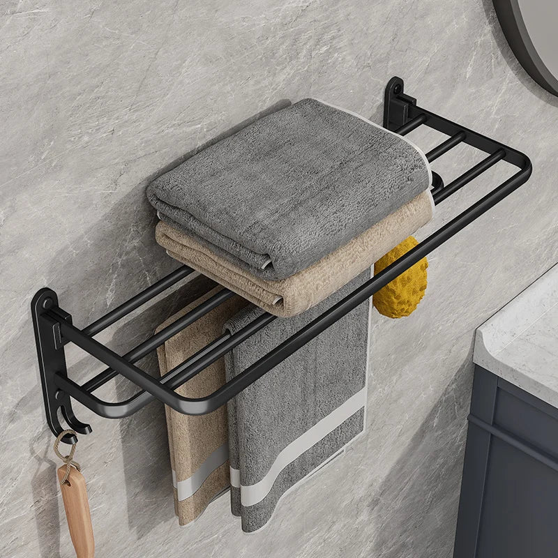 BowLift | EasyFold Black Wall-Mounted Folding Towel Rack – Space-Saving & Stylish Bathroom Storage
