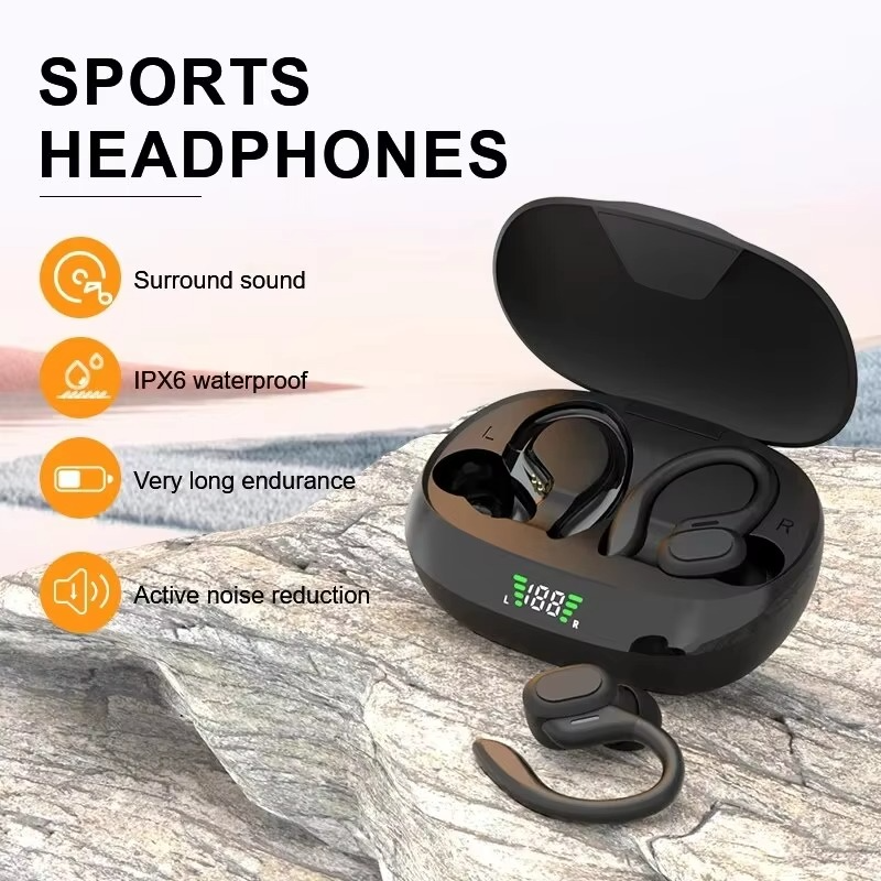 BowLift | SP16 True Wireless Earbuds with Ear Hooks, Waterproof Sports Headphones with Mic and HiFi Stereo Sound