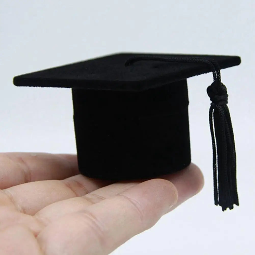 BowLift | Graduation Cap Shaped Flannel Jewelry Ring Storage Box