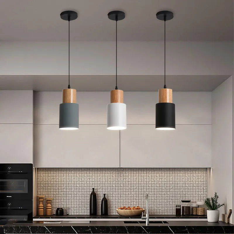 BowLift | Nordic LED Pendant Lights Made of Metal and Wood - Modern Hanging Lamps for Dining Room and Kitchen