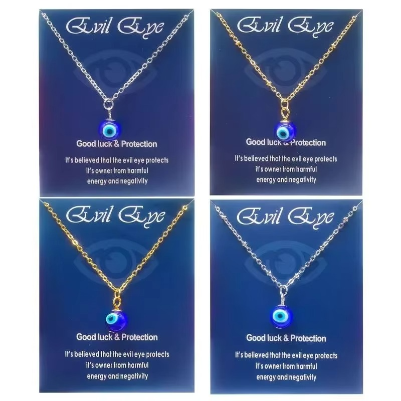 BowLift | Blue Evil Eye Clavicle Necklace in Stainless Steel