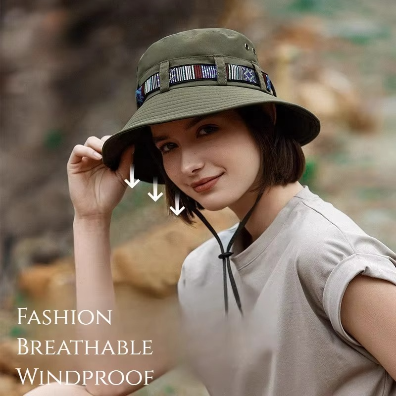 BowLift | Striped Boho-Style Summer Sun Hat - Unisex Wide Brim Outdoor Cap