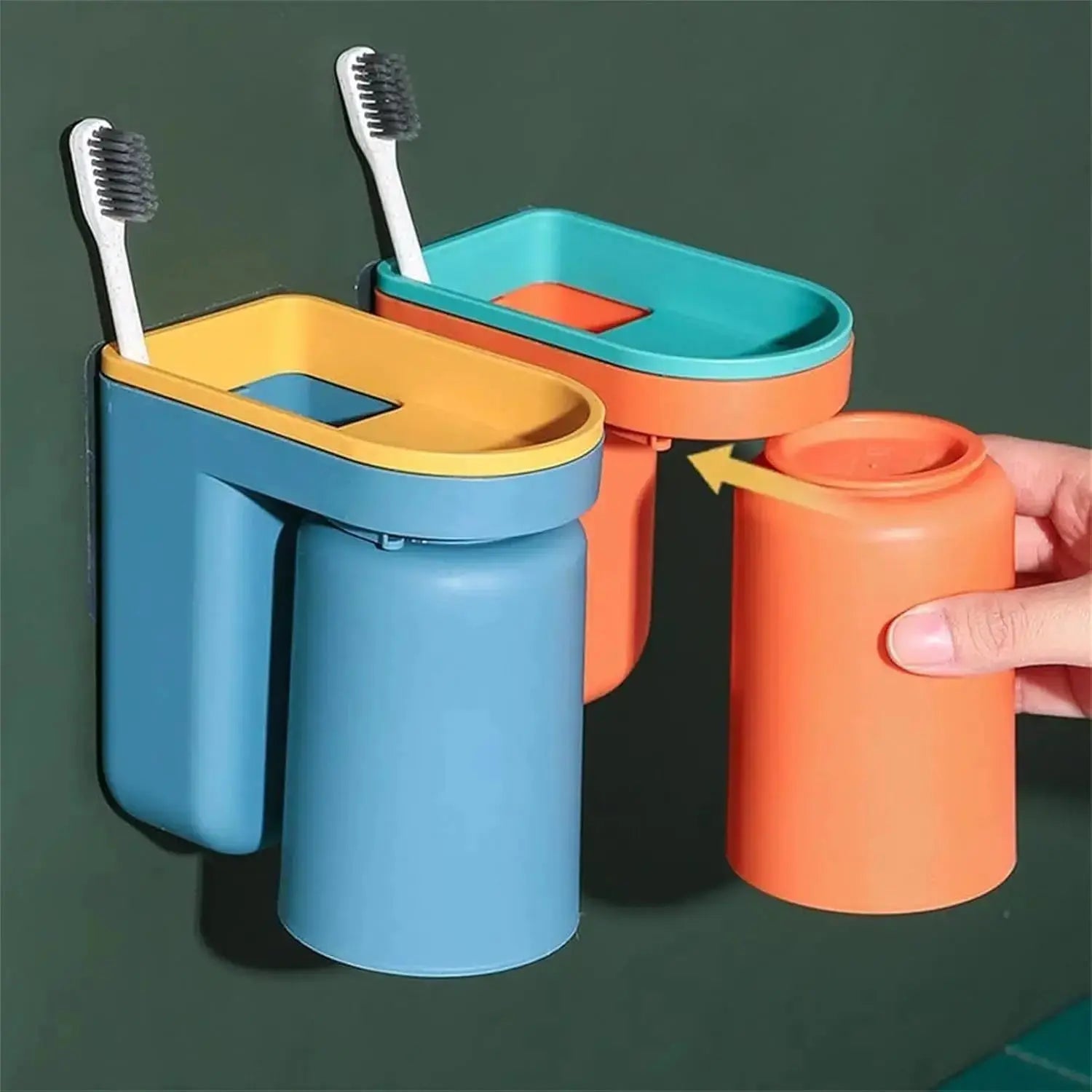 BowLift | Self-adhesive toothbrush holder with cup – Space-saving