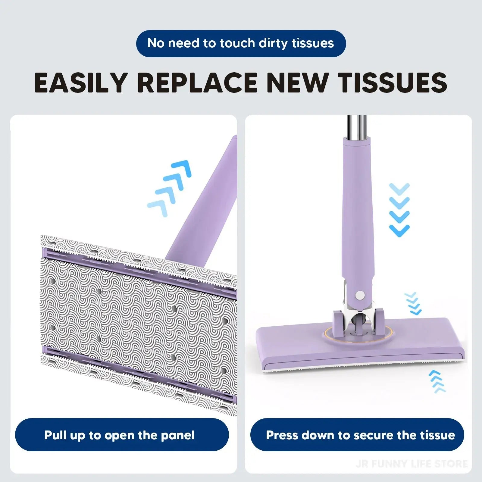 BowLift | Self-changable flat mop (NOW 180% larger) + 4 cleaning cloths