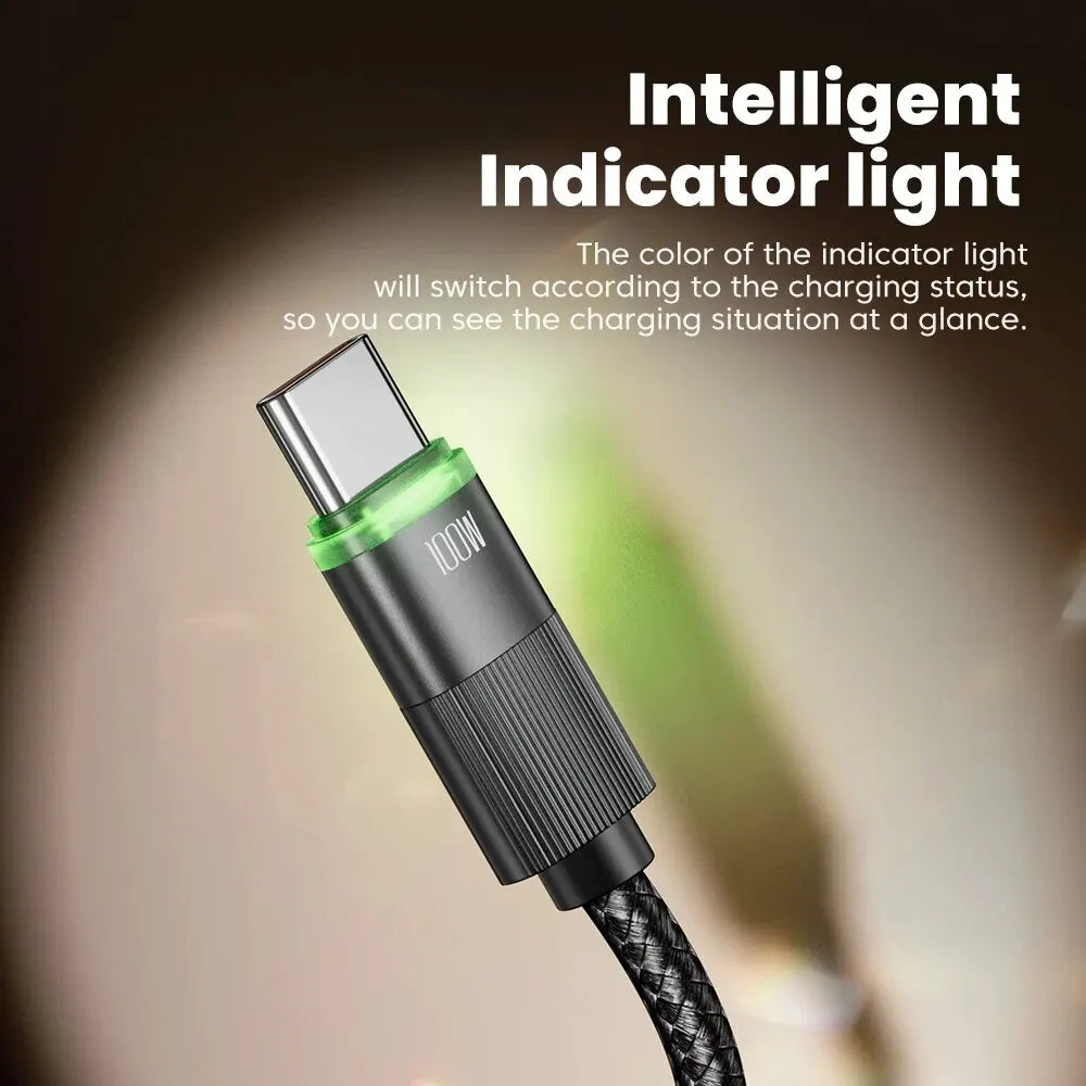 BowLift | PowerLinx USB-C Cable | 100W Fast Charging | Spiral Cable with LED | 1.8m Stretchable & Durable