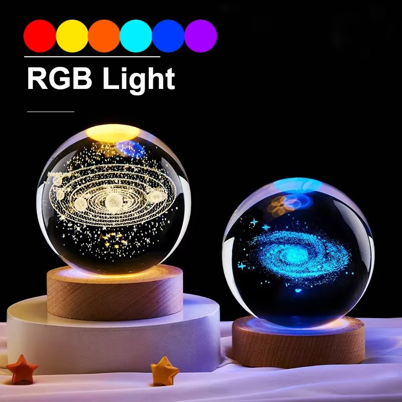 BowLift | 2.36 in RGB Crystal Ball Night Light with Milky Way and Moon - Cosmos-Inspired Bedside Decoration