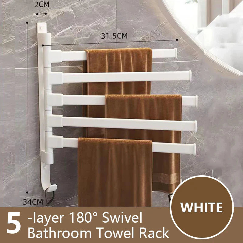 BowLift | Bathroom Towel Holder Rotatable Towel Rack Space Aluminum 1/2/3/4/5-Bar Towel Holder Kitchen Shelf Kitchen Hanging Shelf Wall Mounted