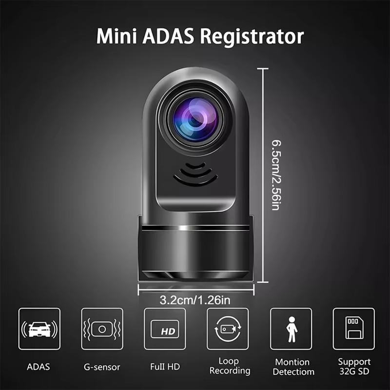 BowLift | 1080P HD 360° Rotating Mini ADAS Dash Camera with 32GB Card, Night Vision, Motion Detection, and 24H Parking Mode