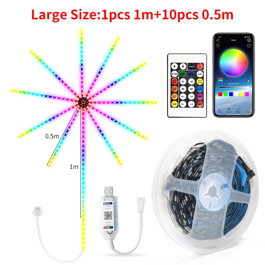 BowLift | RGBIC Fireworks String Lights | Bluetooth & Music Control via App | 5V USB Dream Color Garland for Party, Wedding & Christmas | Aurafyre