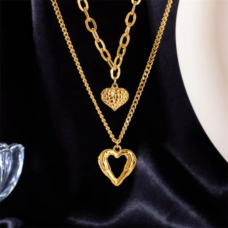 BowLift | Chic Double-Layer Heart & Cuban Link Chain Choker Necklace