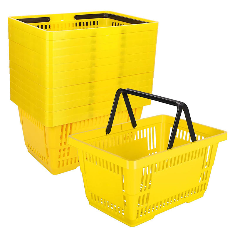 BowLift | 12 Pcs 20 L Plastic Shopping Baskets with Handles 16.9 * 11.8 * 9.1 Inches Store Baskets Retail Baskets with Handles for Market Grocery Supplies