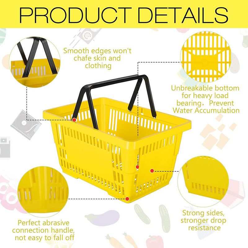 BowLift | 12 Pcs 20 L Plastic Shopping Baskets with Handles 16.9 * 11.8 * 9.1 Inches Store Baskets Retail Baskets with Handles for Market Grocery Supplies