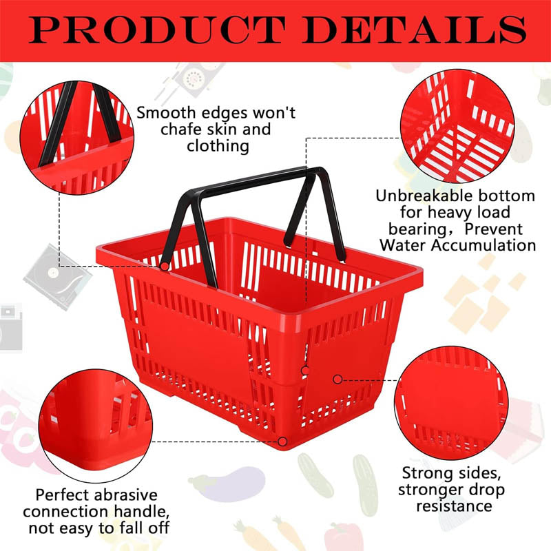 BowLift | 12 Pcs Shopping Basket 20 L Plastic Shopping Baskets with Handles for Market Grocery Supplies