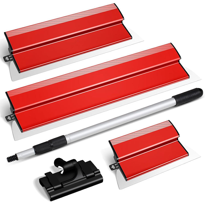 BowLift | Stainless Steel 10",16" & 24" Skimming Blades with 28"-62" Extension Handle Pole Drywall Skimming Blade Set Professional Drywall Skimming Tools for Smoothing Wall and Ceiling