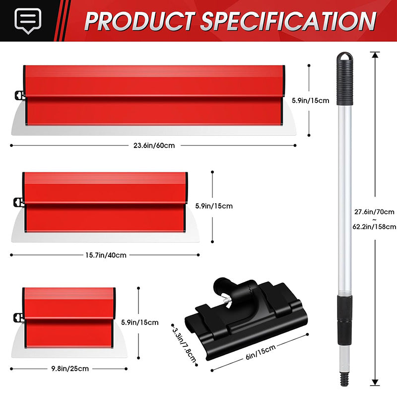 BowLift | Stainless Steel 10",16" & 24" Skimming Blades with 28"-62" Extension Handle Pole Drywall Skimming Blade Set Professional Drywall Skimming Tools for Smoothing Wall and Ceiling