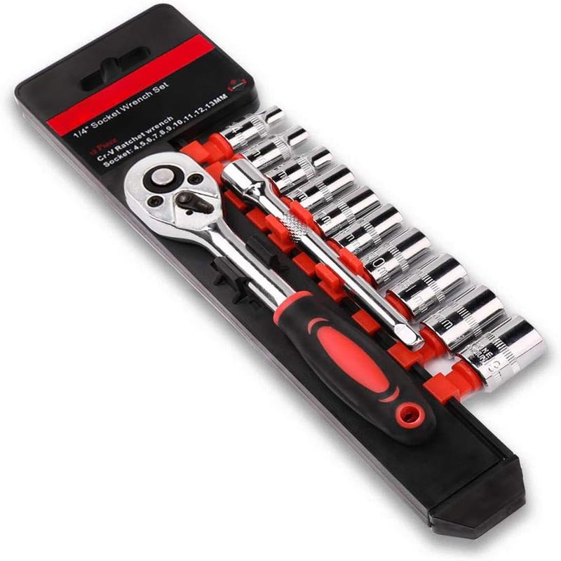 BowLift | 12pcs 1/4 Inch Socket Wrench with 10 Sockets 4-13mm and 2 Way Quick Released Ratchet Handle and Extension Bar