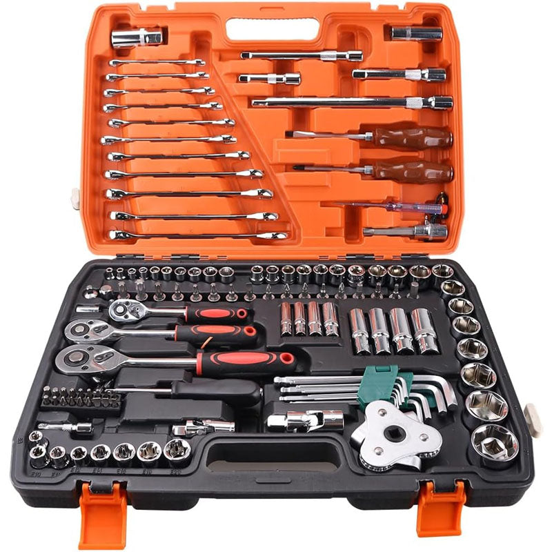 BowLift | 121 pcs 1/4" 3/8" 1/2" Socket & Socket Wrench Sets Mechanic Tool Set with 72 Ratchet Wrench  for Home and Auto Repair