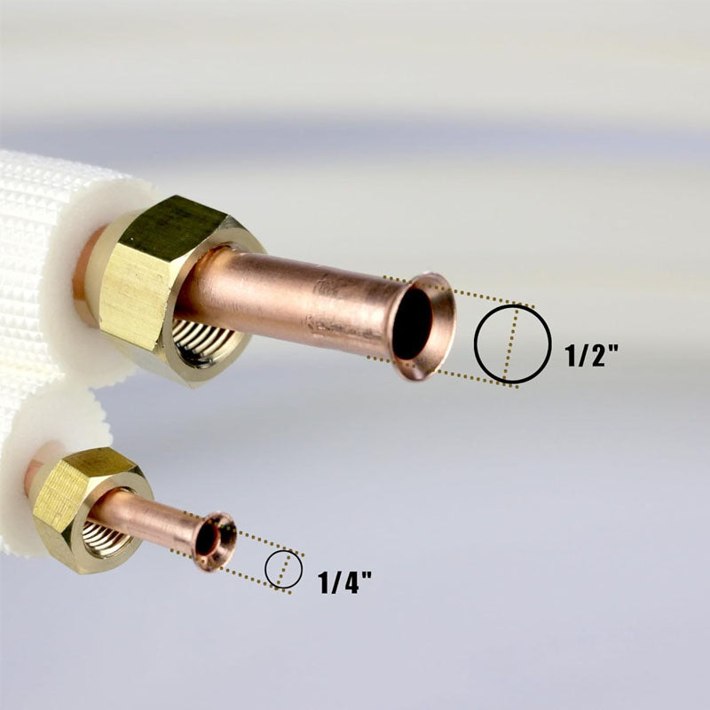 BowLift | 13FT Mini Split Line Set 1/4" & 1/2" O.D or 1/4" & 3/8" O.D Copper Pipes Tubing for Mini Split Air Conditioning or Heating Pump Equipment and HVAC with Flared Nuts