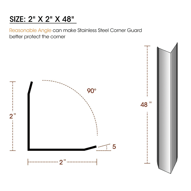 BowLift | Stainless Steel Corner Guards 2 x 2 x 48 inch,Pack of 10 Metal Wall Corner Protector with 90-Degree, for Wall Protection and Decoration