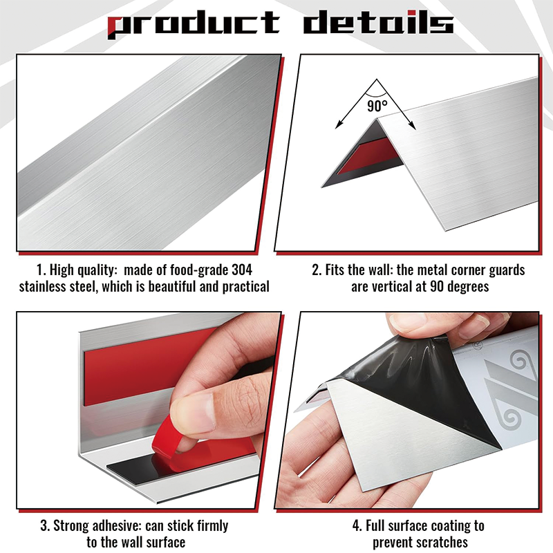 BowLift | Stainless Steel Corner Guards 1 x 1 x 48 inch,4 Sets of 16 Pieces per Set,Corner Protector Metal Wall Corner Guard Wall Protection