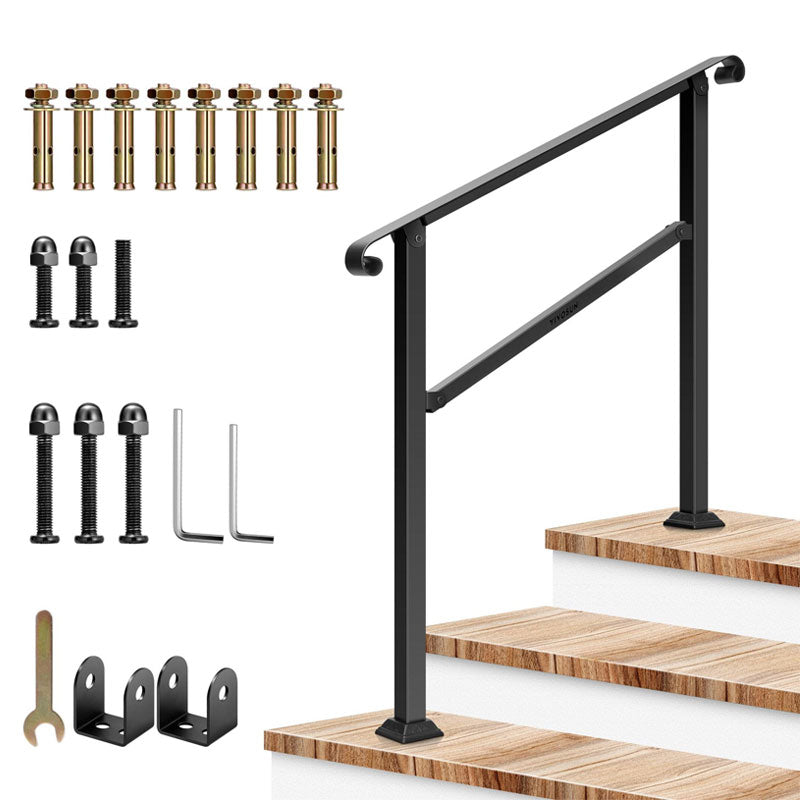 BowLift | Wrought Iron 3 Step Outdoor Stair Handrail, Step Safety Non-Slip Stair Handrail, Suitable For Garden Courtyard