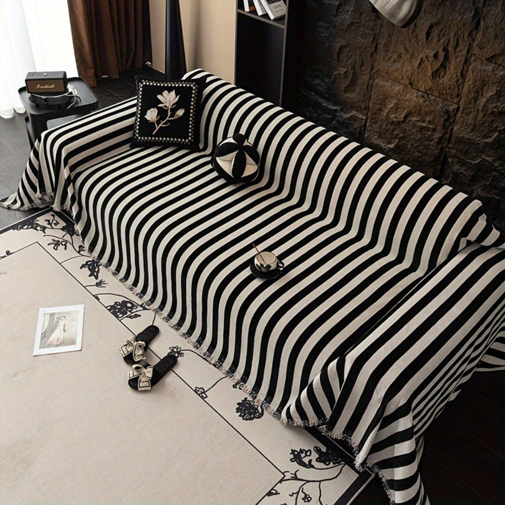 BowLift | Striped Chenille Black White Sofa Cover