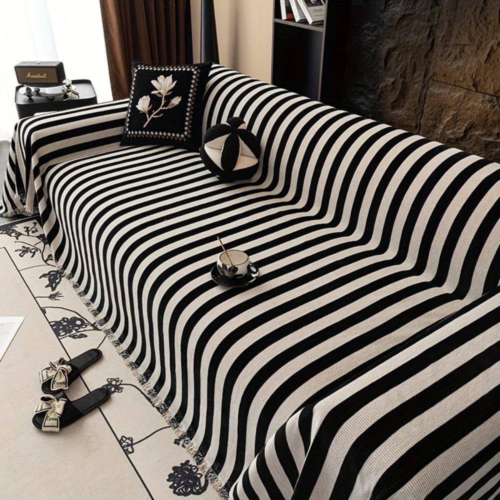BowLift | Striped Chenille Black White Sofa Cover