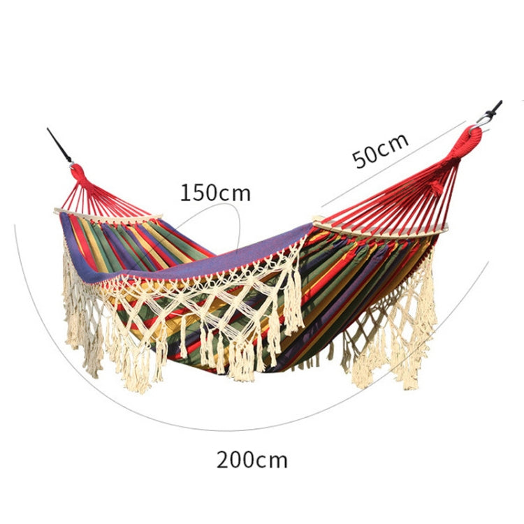 BowLift | 200x150cm Double Outdoor Camping Tassel Canvas Hammock with Rod (Pink Stripes)