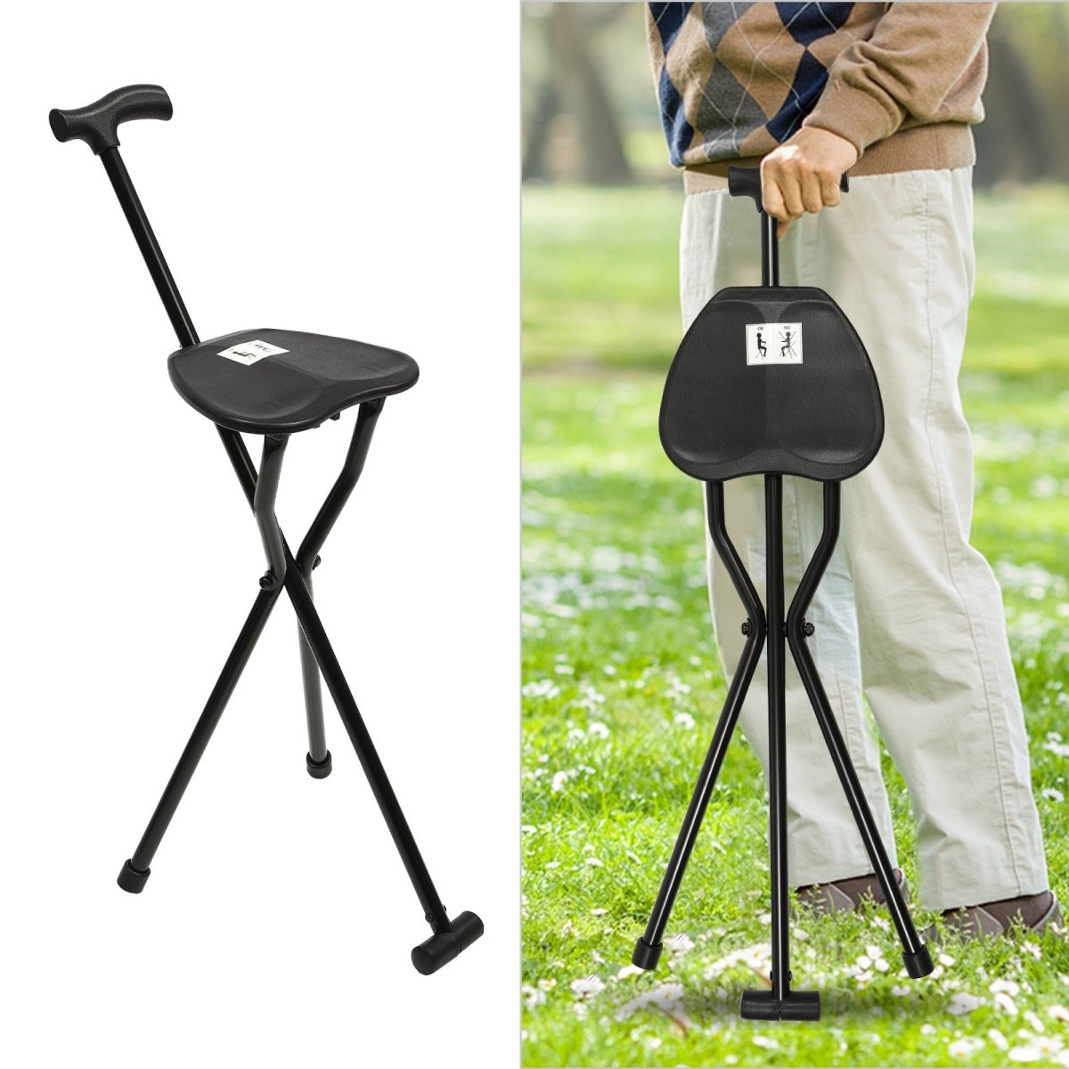BowLift | Foldable walking stick with integrated seat for comfort on the go