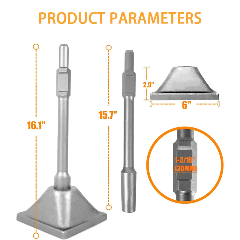 BowLift | 1-3/16" (30mm) Tamper Handle And Tamper Plate, Soil Tamper 6 x 6" Tamper Plate, Concrete Tamper, Asphalt Tool