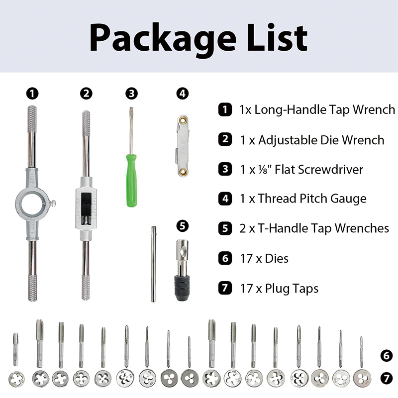 BowLift | Master Tap and Die Set, 40 Piece Metric Size M3 to M12 Coarse and Fine Threads Rethreading Tool Kit