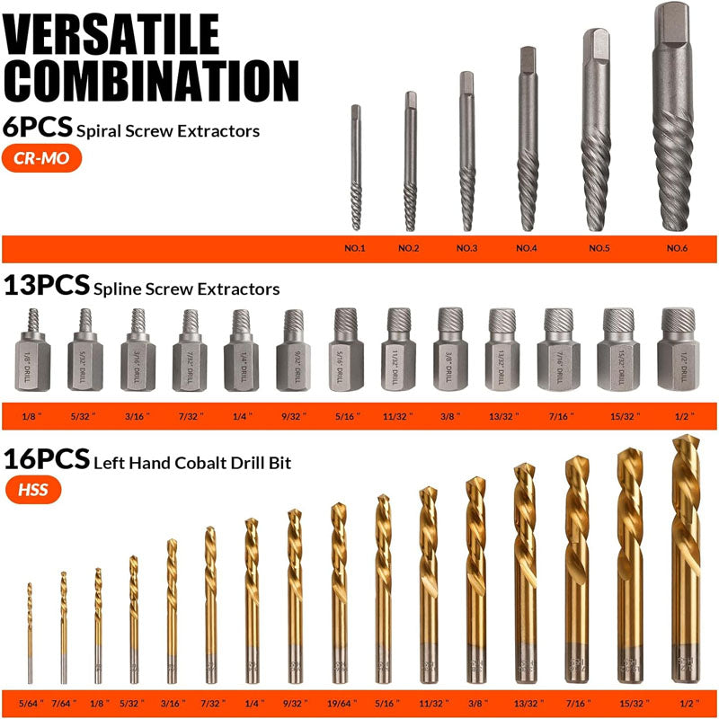 BowLift | Tap Extractors 62Pcs Screw Extractor Set with Left Hand Drill Bit for Broken Nuts Bolts Stripped Screw Remove with Portable Case