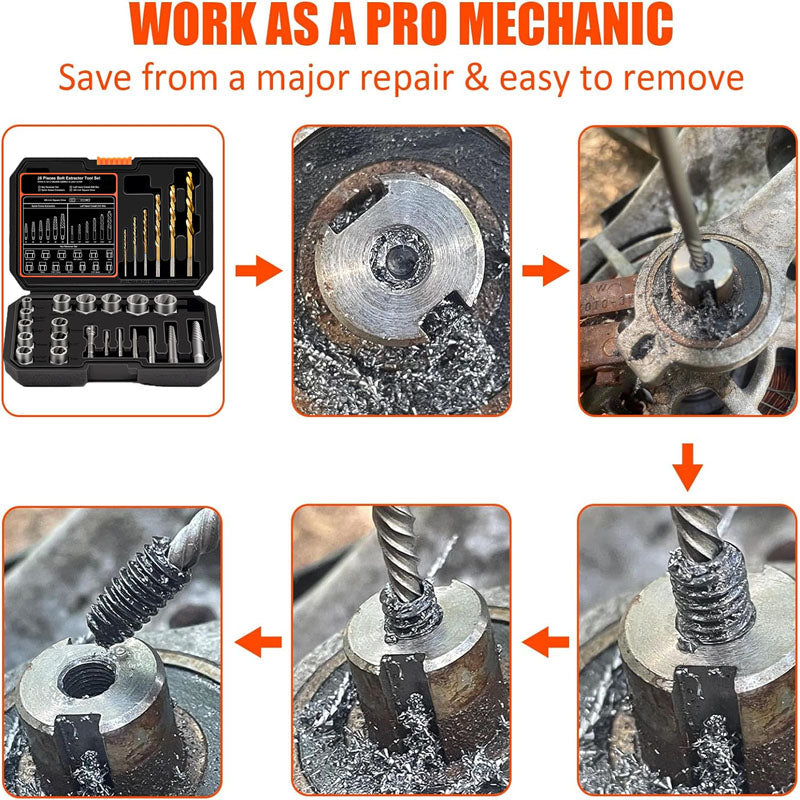 BowLift | Tap Extractors 26Pcs Bolt Extractor Kit and Left Handed Drill Bit for Damaged Stripped Broken Lug Nut Bolt and Nut Remove with Hex Adapter