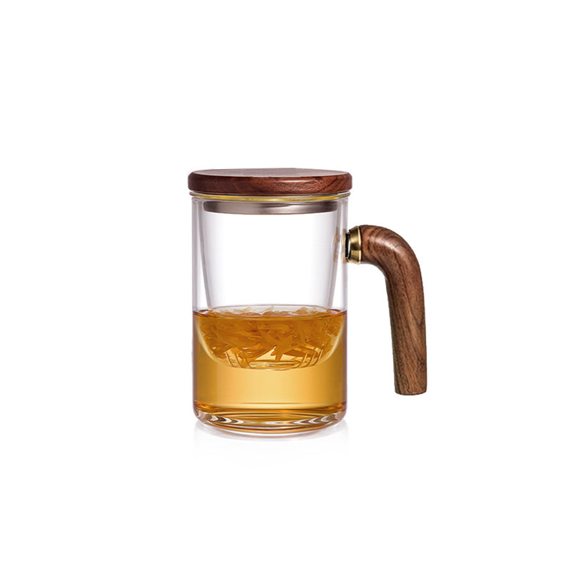 BowLift | Tea Cup, Glass Tea Cup, Tea And Water Separation Cup, Wooden Handle Tea Cup, Filter Integrated Tea Cup