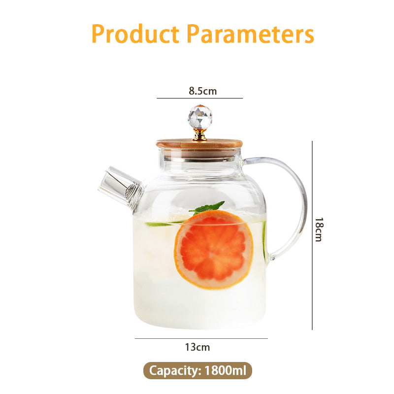 BowLift | Heat-Resistant High Borosilicate Glass Teapot, Large Capacity Glass Bamboo Lid Teapot, Multi-Purpose Teapot