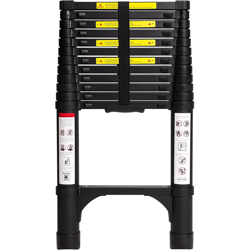 BowLift | 12.5ft Aluminum Telescopic Ladder, Lightweight Multipurpose Foldable Extension Ladder with 2 Triangular Stabilizers, Maximum Load Capacity 330lbs, Suitable for Home, RV and Outdoor Work, Black