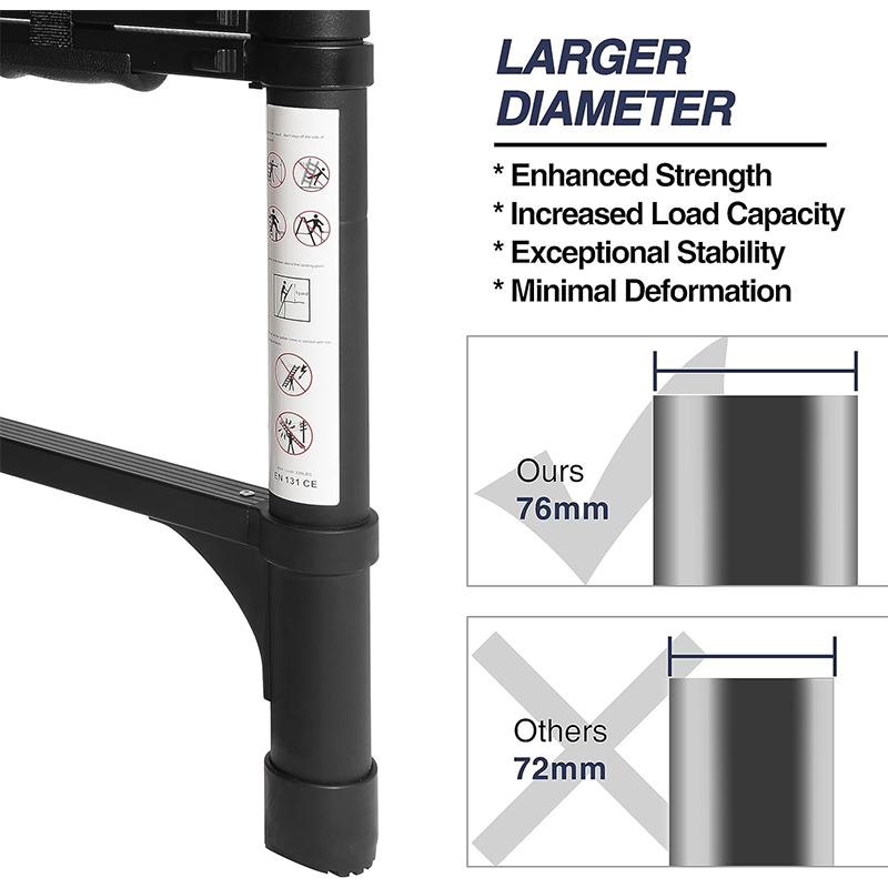 BowLift | 12.5ft Aluminum Telescopic Ladder, Lightweight Multipurpose Foldable Extension Ladder with 2 Triangular Stabilizers, Maximum Load Capacity 330lbs, Suitable for Home, RV and Outdoor Work, Black