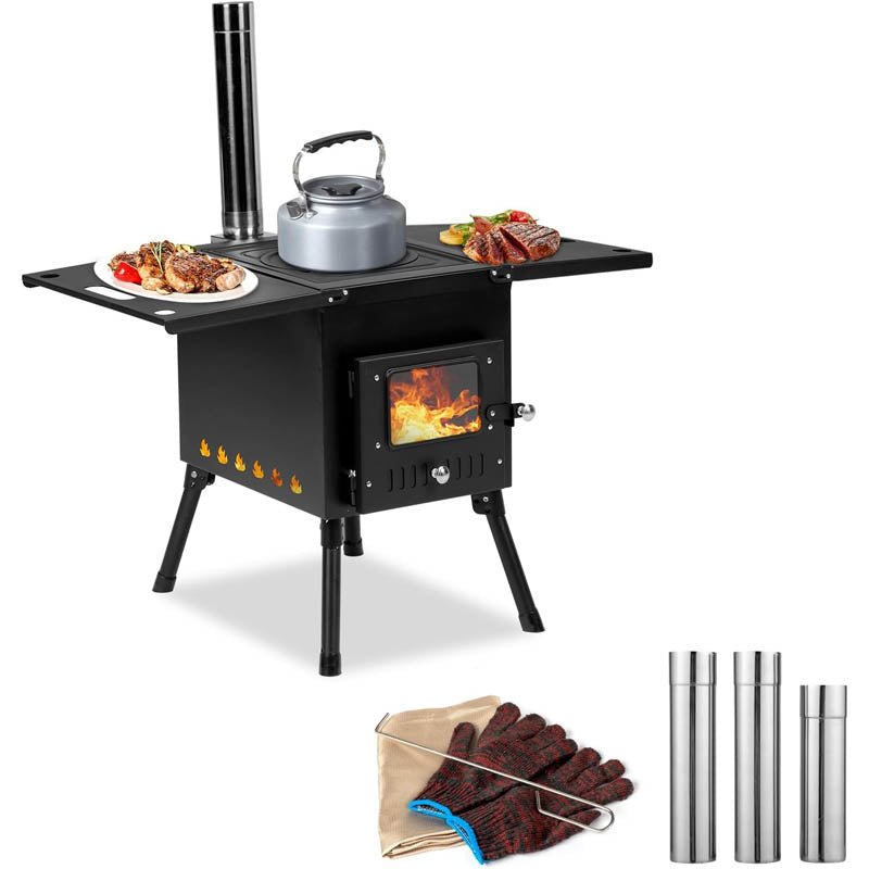 BowLift | Tent Wood Stove Outdoor Portable with Stainless Chimney Pipes or Outdoor Camping Cooking and Heating