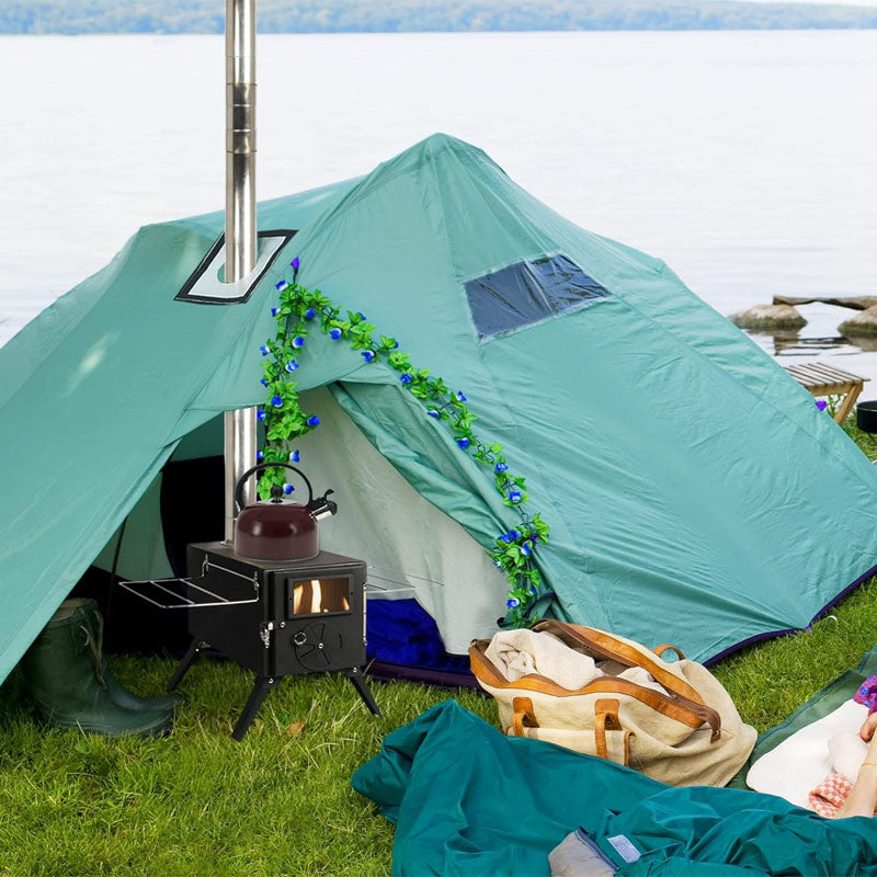 BowLift | Tent Wood Stove with Chimney Pipes & Gloves for Tent Camping Ice-fishing Cookout Hiking Travel with 7 Pipes