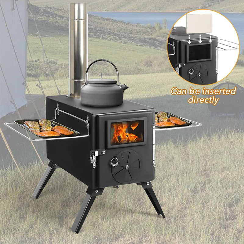 BowLift | Tent Wood Stove with Chimney Pipes & Gloves for Tent Camping Ice-fishing Cookout Hiking Travel with 7 Pipes