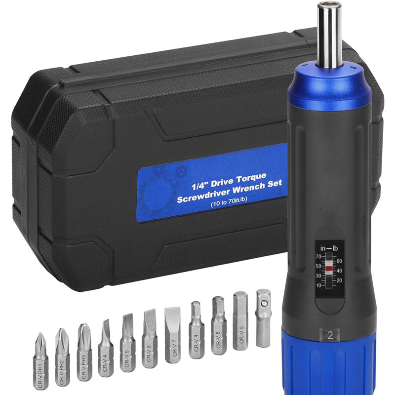 BowLift | 1/4 inch Drive Torque Screwdriver  Wrench 10 to 70 Inch Pounds Torque Wrench with Bits &Case