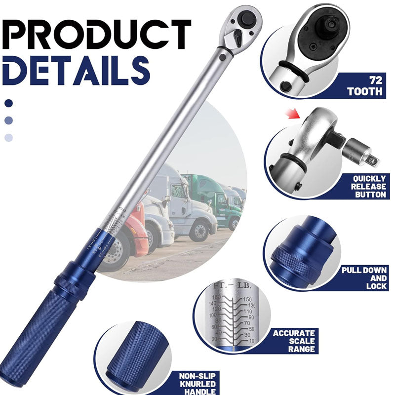 BowLift | 1/2-inch Drive Click Torque Wrench  Dual-Direction Adjustable Torque Wrench Set 10-160ft .lb