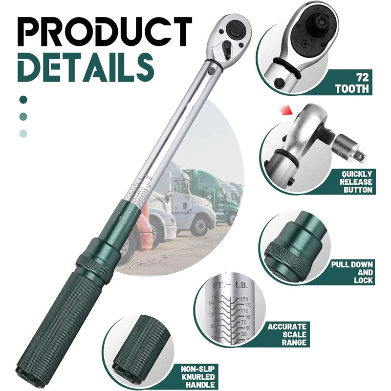 BowLift | 1/2-inch Drive Click Torque Wrench  Dual-Direction Adjustable Torque Wrench Set 10-160ft .lb