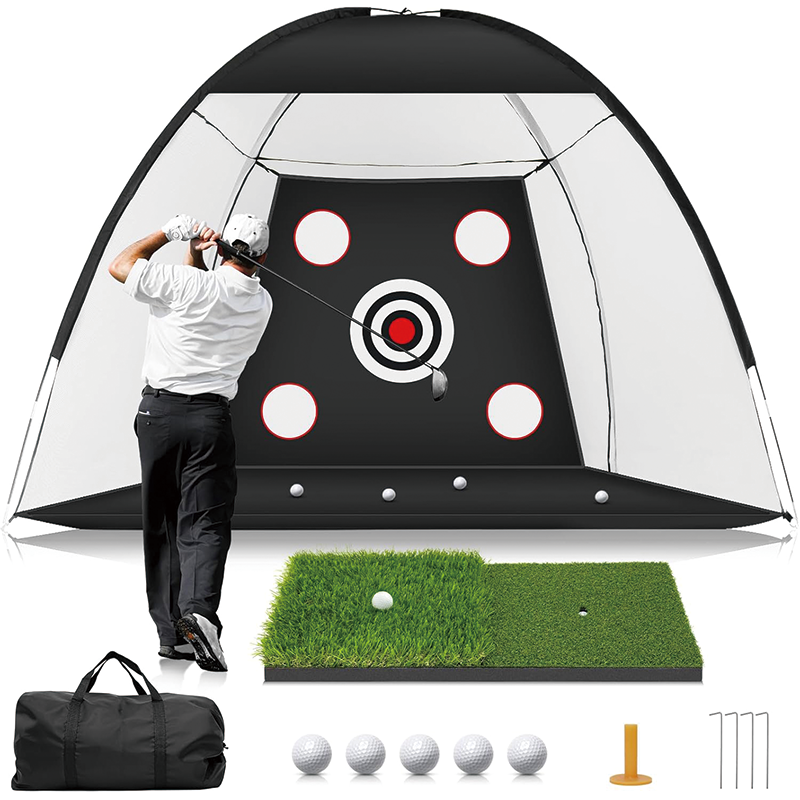 BowLift | 10x7ft Golf Net, All-in-1 Outdoor Indoor Golf Hitting Net with Dual-Turf Golf Hitting Mat for Men/Golf Lovers